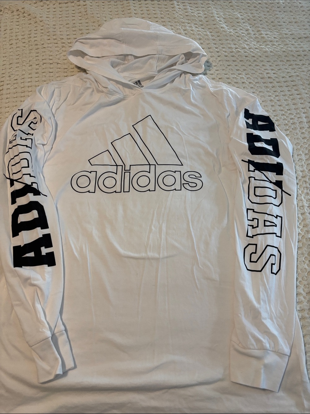 adidas White Long Sleeve Hoodie Cotton shirt with Logo Sz XL youth